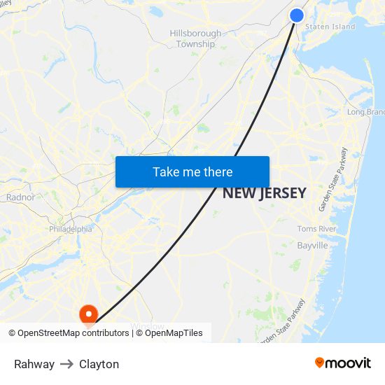 Rahway to Clayton map