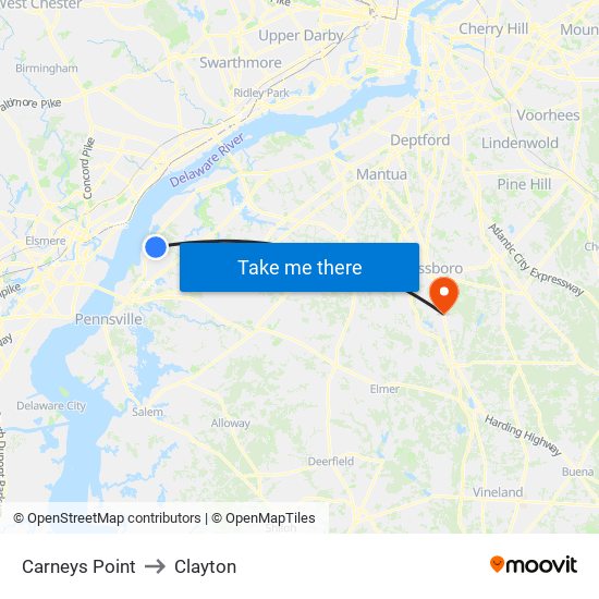 Carneys Point to Clayton map