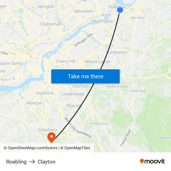 Roebling to Clayton map