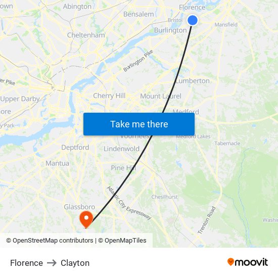 Florence to Clayton map