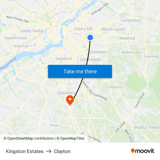 Kingston Estates to Clayton map