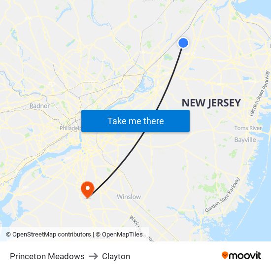 Princeton Meadows to Clayton map