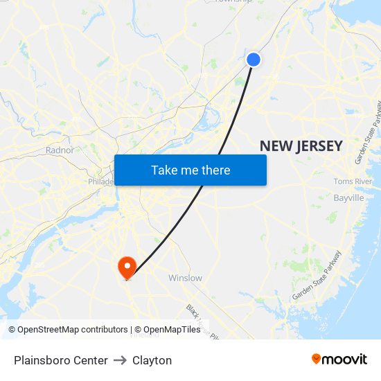 Plainsboro Center to Clayton map