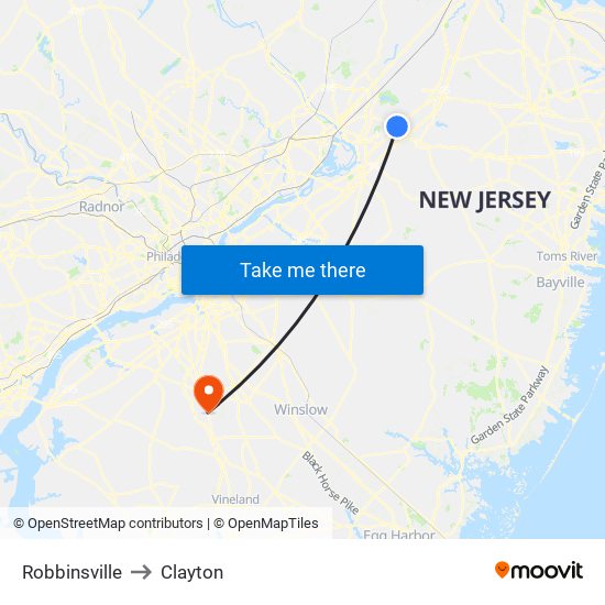 Robbinsville to Clayton map