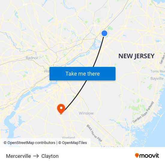 Mercerville to Clayton map