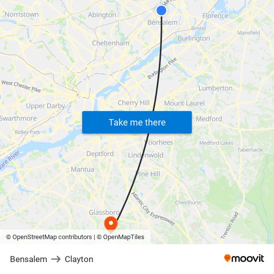 Bensalem to Clayton map