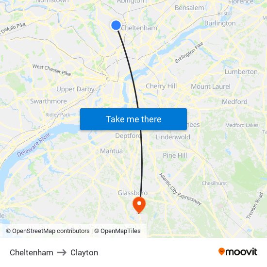 Cheltenham to Clayton map