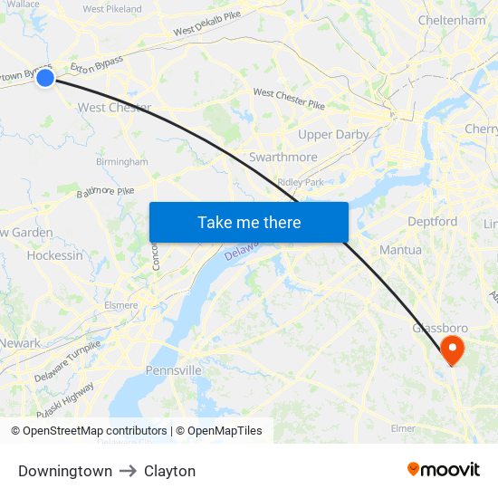 Downingtown to Clayton map