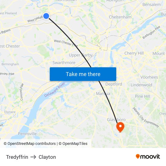 Tredyffrin to Clayton map