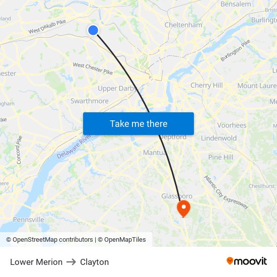 Lower Merion to Clayton map