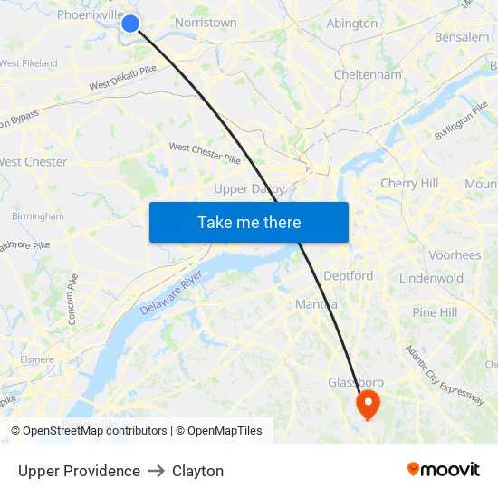 Upper Providence to Clayton map