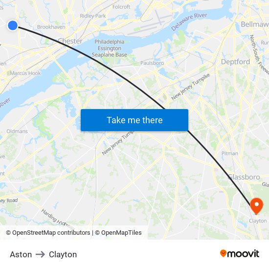 Aston to Clayton map