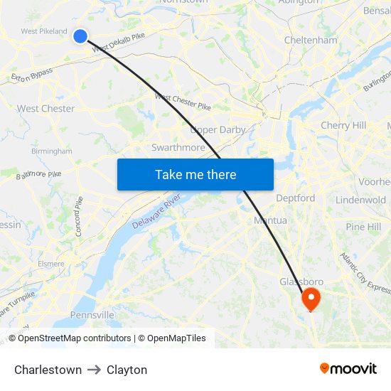 Charlestown to Clayton map