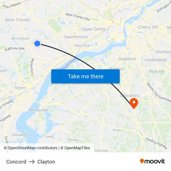 Concord to Clayton map