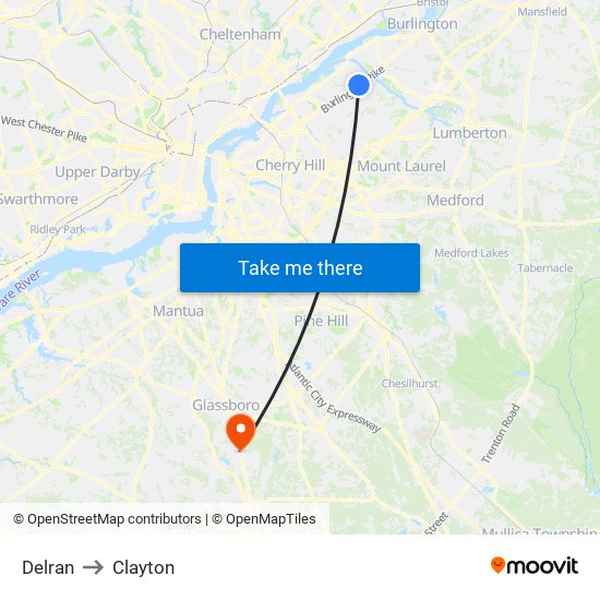 Delran to Clayton map
