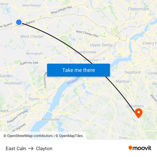 East Caln to Clayton map