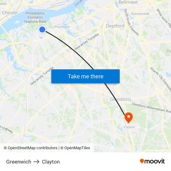 Greenwich to Clayton map