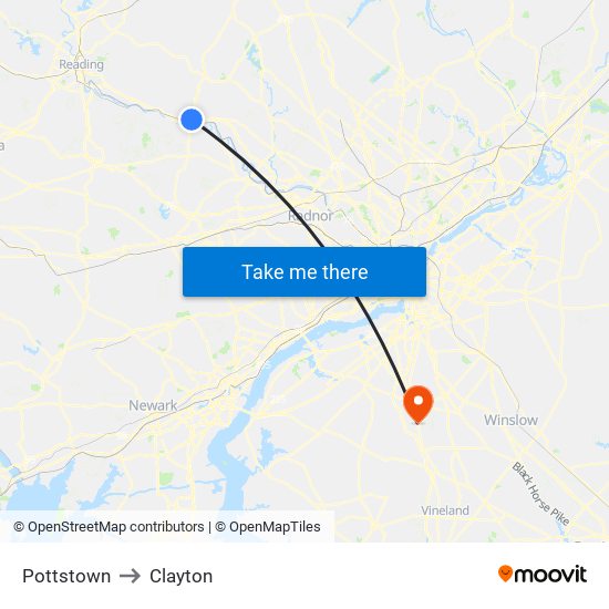 Pottstown to Clayton map