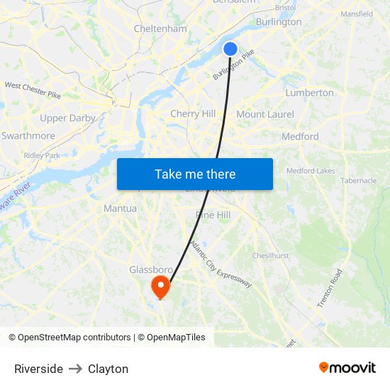 Riverside to Clayton map