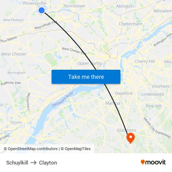 Schuylkill to Clayton map