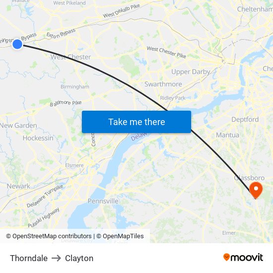 Thorndale to Clayton map