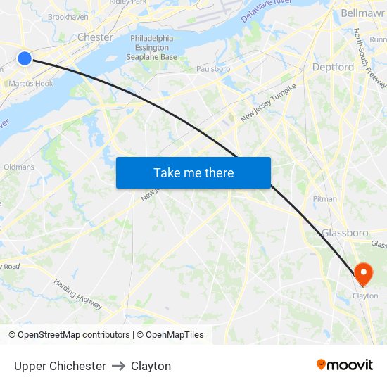 Upper Chichester to Clayton map