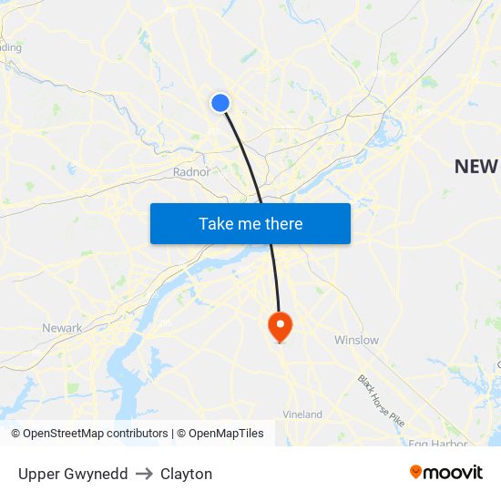 Upper Gwynedd to Clayton map