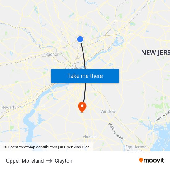 Upper Moreland to Clayton map