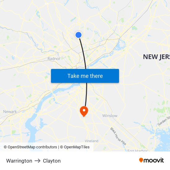 Warrington to Clayton map