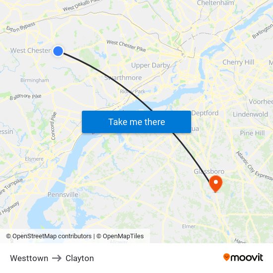 Westtown to Clayton map