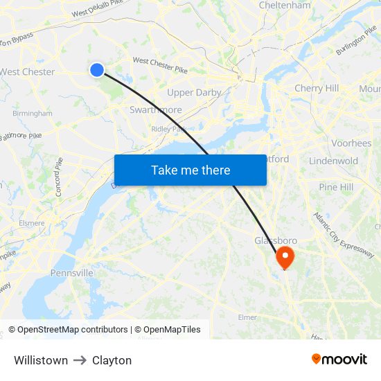 Willistown to Clayton map