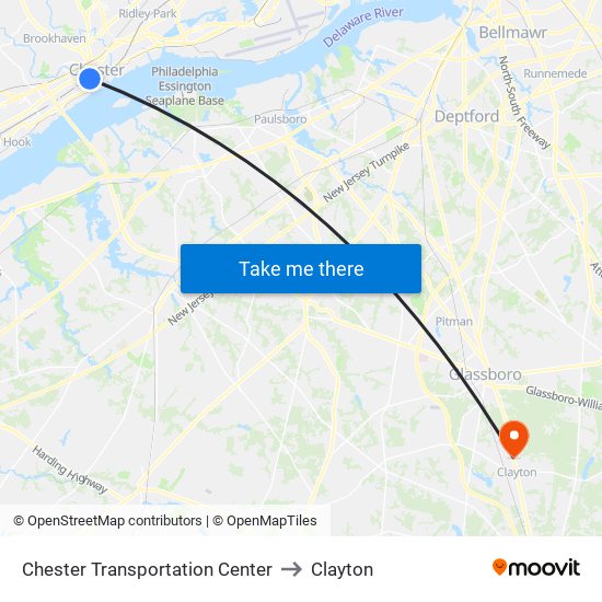 Chester Transportation Center to Clayton map