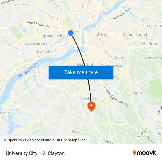 University City to Clayton map