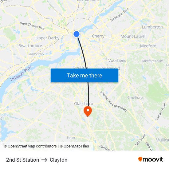 2nd St Station to Clayton map