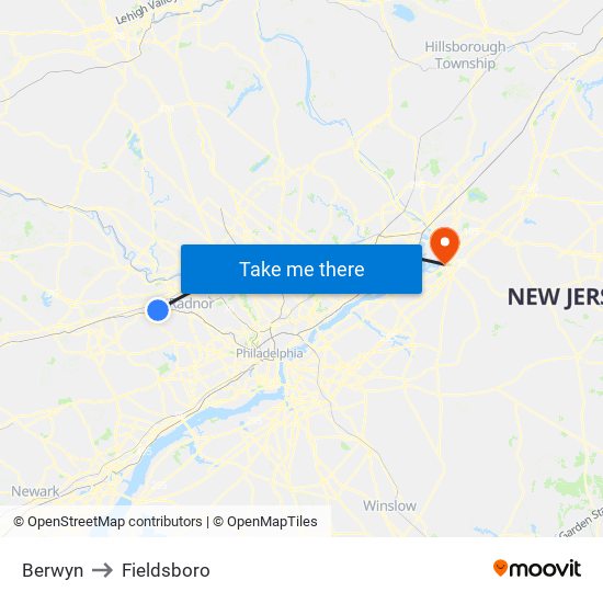 Berwyn to Fieldsboro map