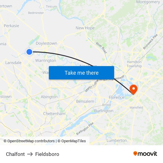 Chalfont to Fieldsboro map