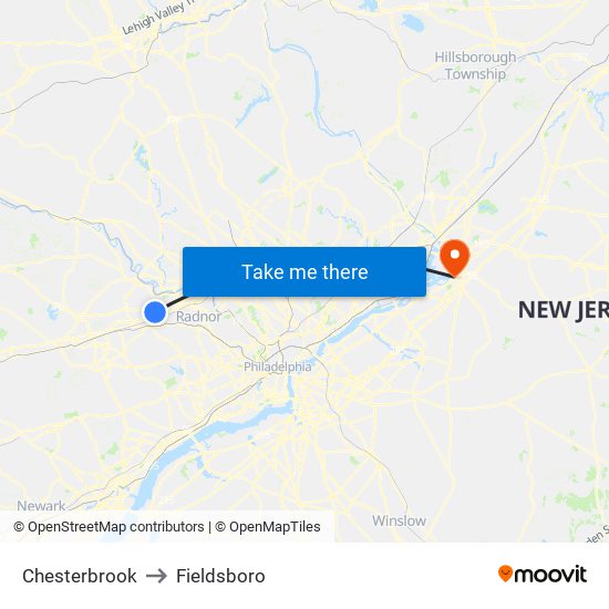 Chesterbrook to Fieldsboro map
