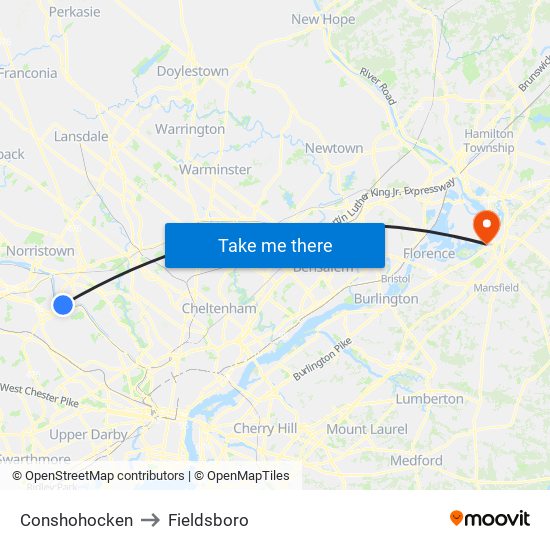 Conshohocken to Fieldsboro map