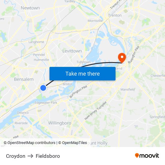 Croydon to Fieldsboro map