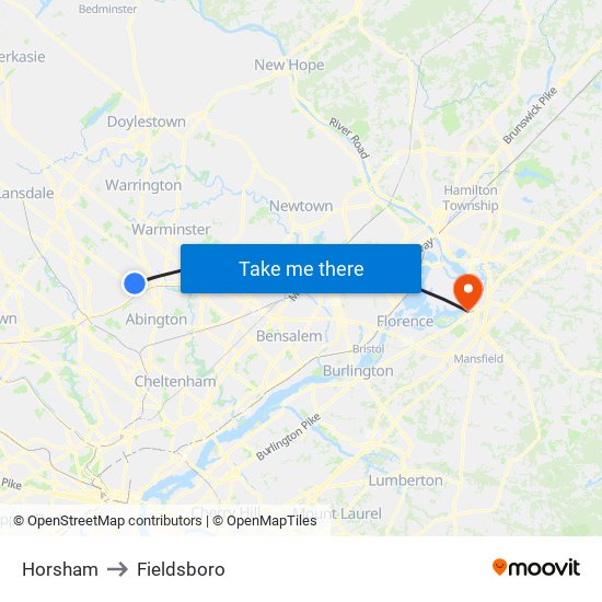 Horsham to Fieldsboro map