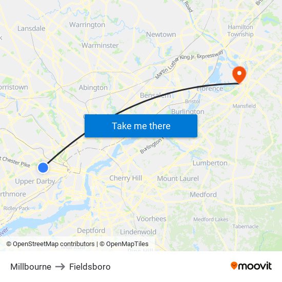 Millbourne to Fieldsboro map