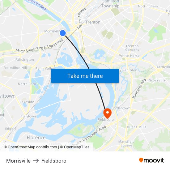 Morrisville to Fieldsboro map