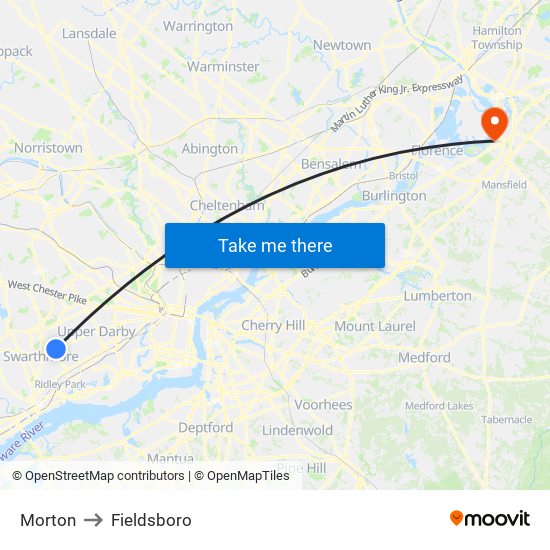 Morton to Fieldsboro map