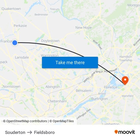 Souderton to Fieldsboro map