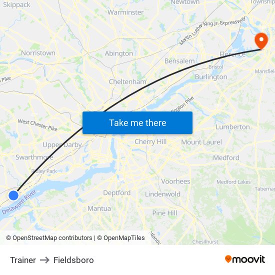 Trainer to Fieldsboro map