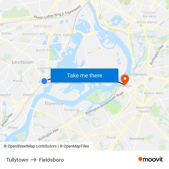 Tullytown to Fieldsboro map