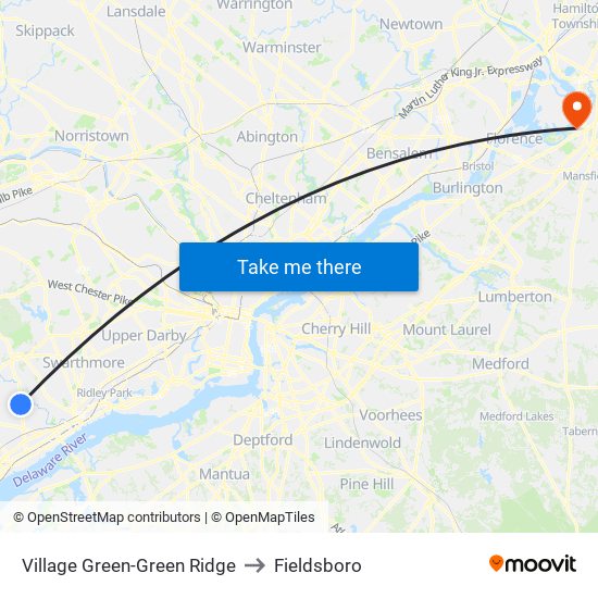Village Green-Green Ridge to Fieldsboro map