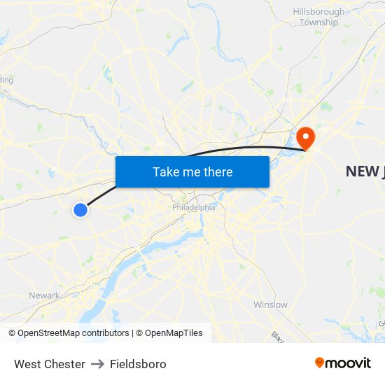 West Chester to Fieldsboro map