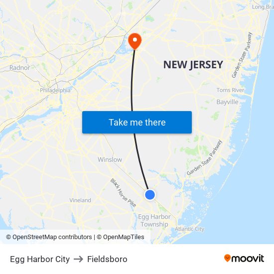 Egg Harbor City to Fieldsboro map