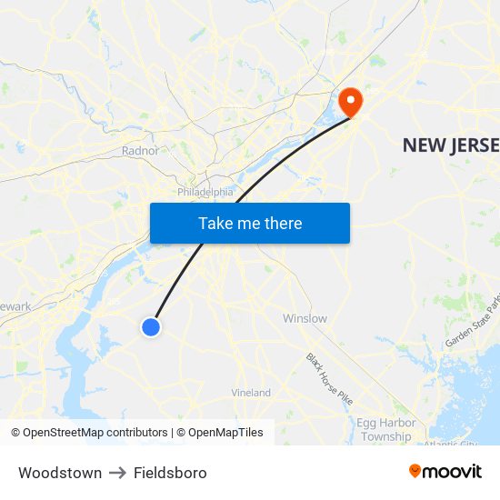 Woodstown to Fieldsboro map